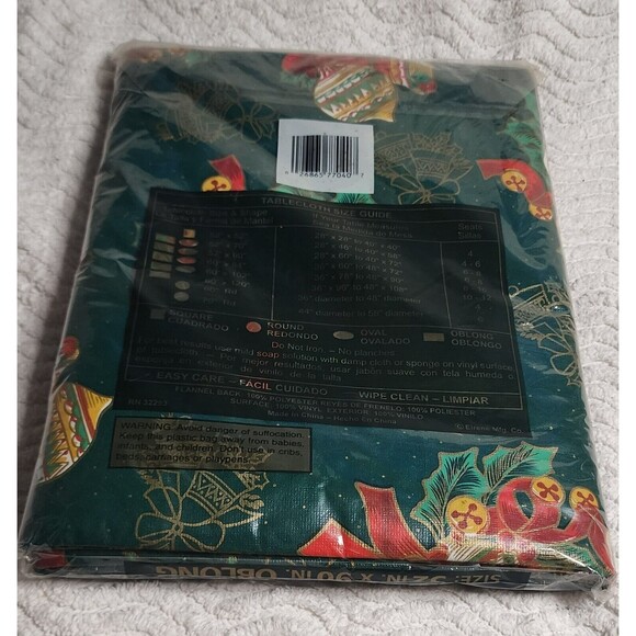 New VINTAGE Elrene Holiday Print Vinyl Flannel Back TABLECLOTH 52x90" Oblong NWT - Picture 4 of 6
